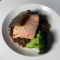 salmon with lentils and shitake mushrooms